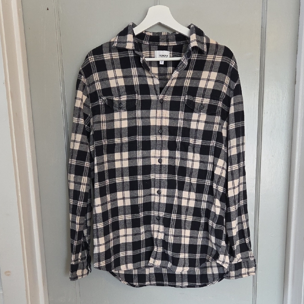 Sonoma Cream and Black Checkered Flannel Size L